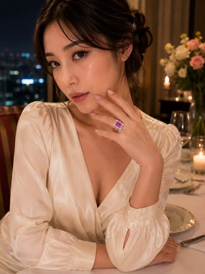 艷彩粉紅藍寶石戒指G2408230317
